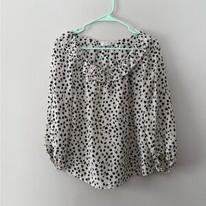 Ayr Amore Flowy Long Sleeve Silk Blend Ruffle Trim Blouse